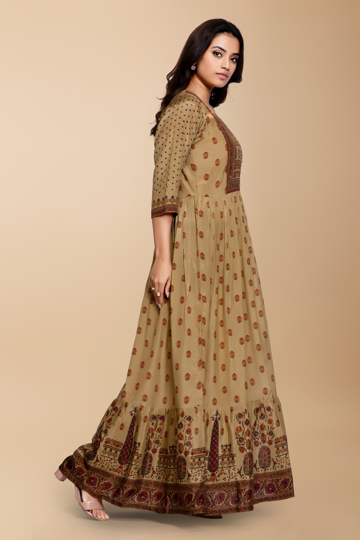 Gauri Long Flair Dress (Muslin) - minazthelabel