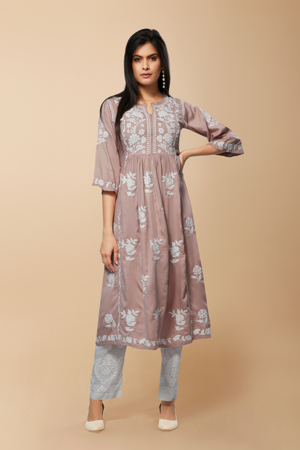 Saira Chikankari Dress (Modal Satin) - minazthelabel