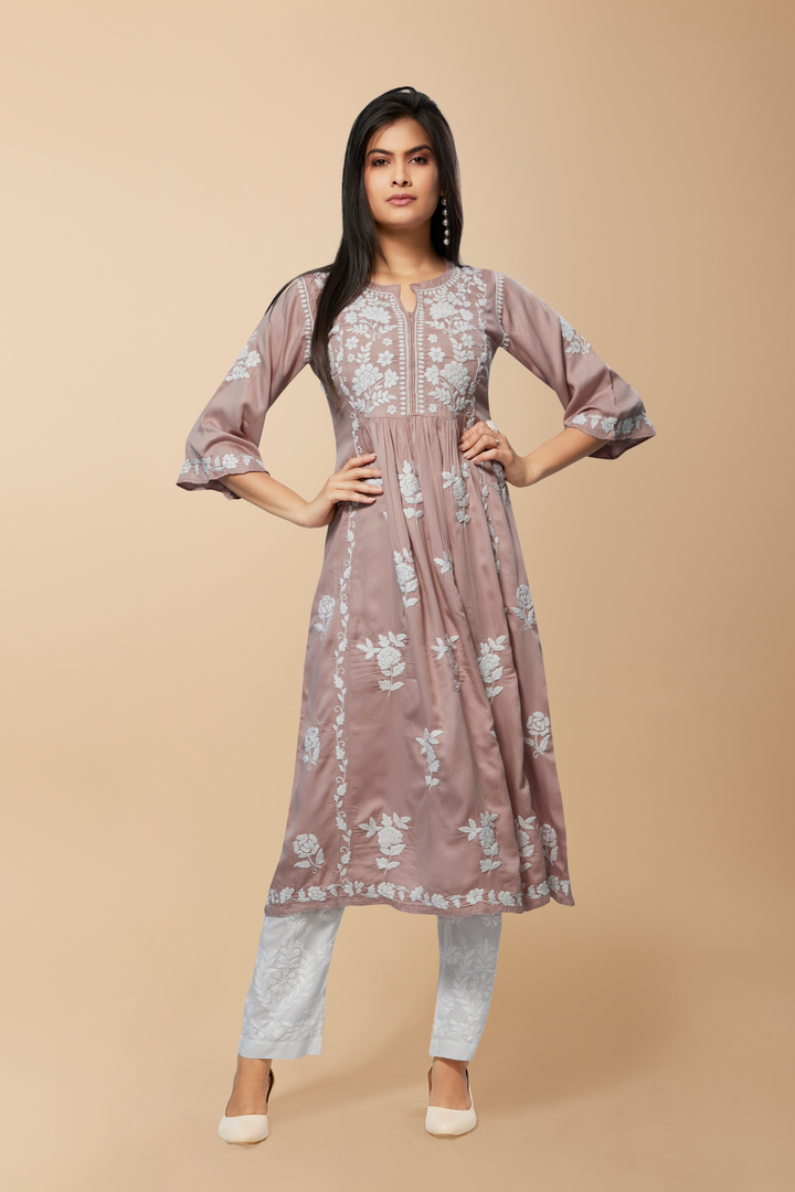 Saira Chikankari Dress (Modal Satin) - minazthelabel