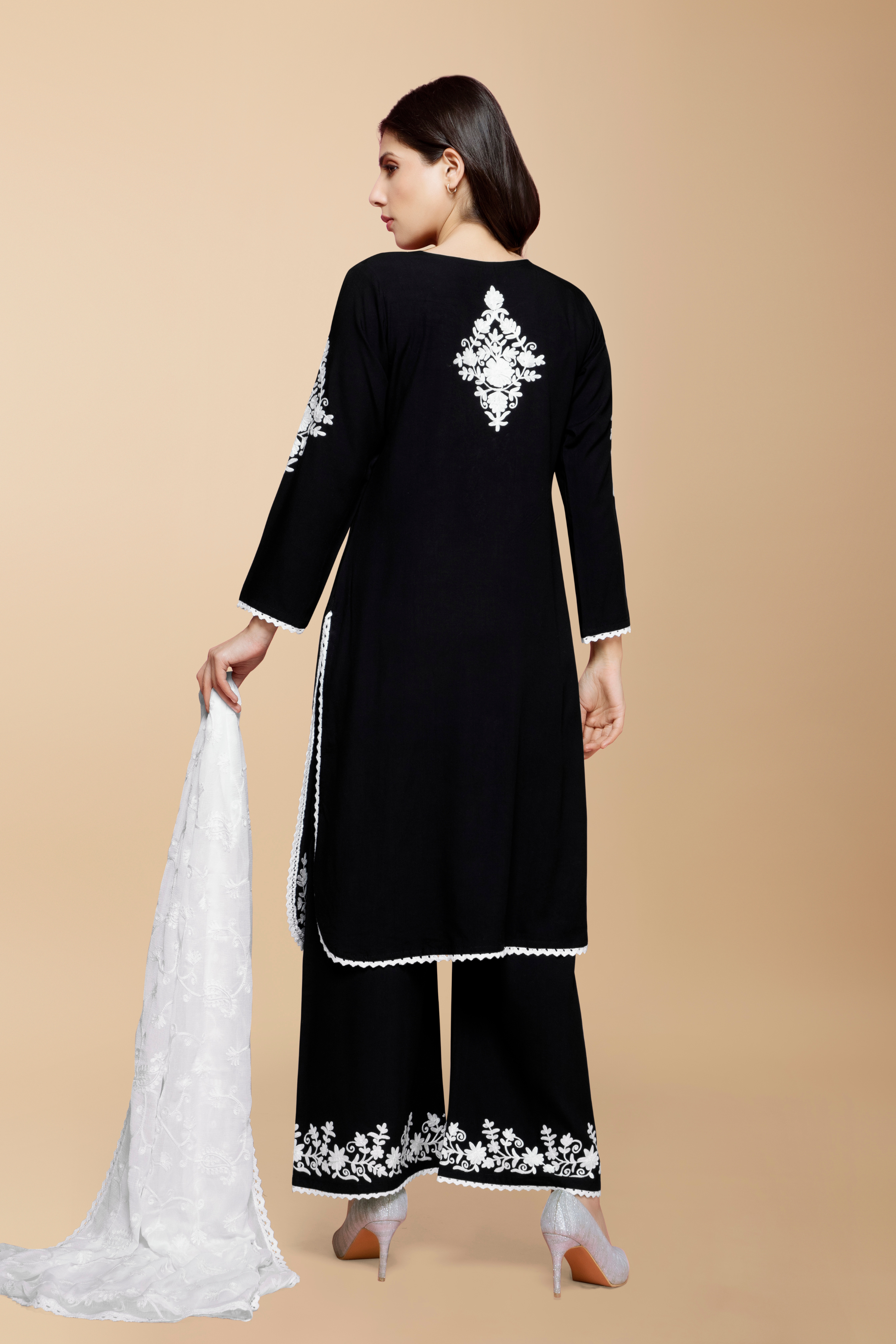 Zaria Modal Chikankari Suit Set Black | The Closet Essential