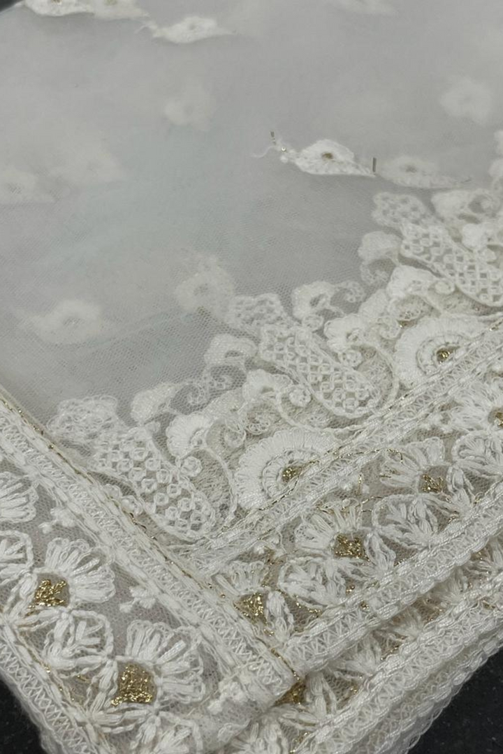 Anjali Dupatta - Net with Chikankari Embroidery - minazthelabel