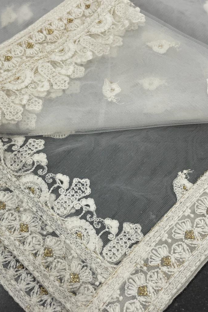 Anjali Dupatta - Net with Chikankari Embroidery - minazthelabel