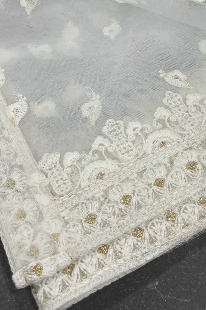 Anjali Dupatta - Net with Chikankari Embroidery - minazthelabel