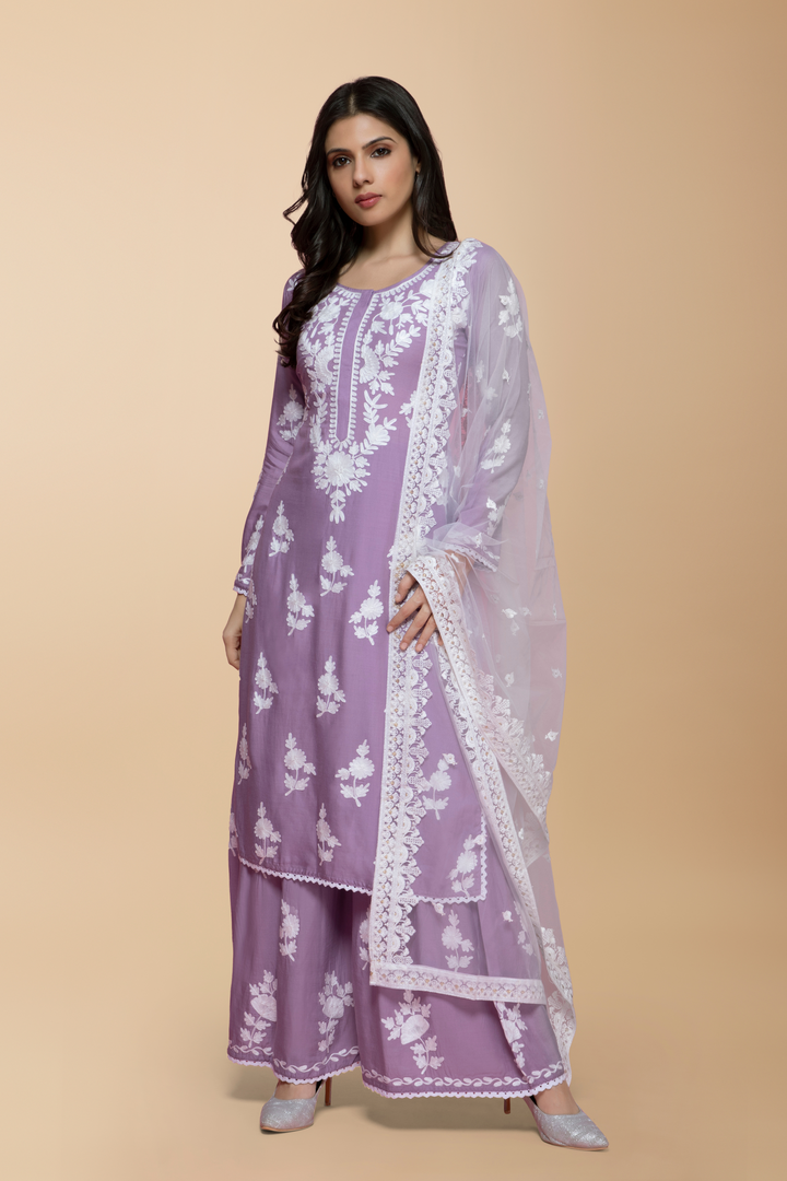 Anjali Dupatta - Net with Chikankari Embroidery - minazthelabel