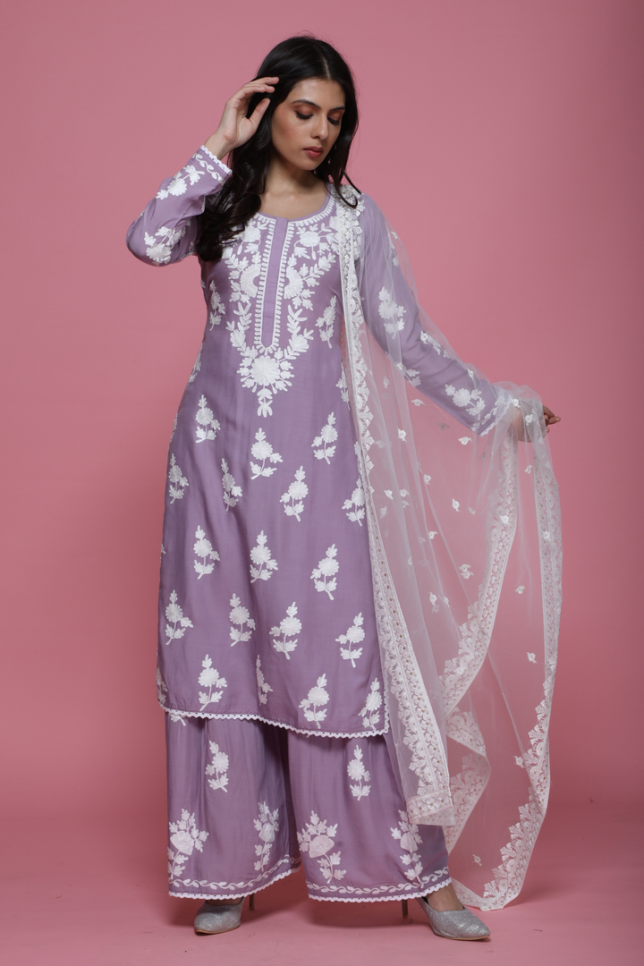 Anjali Dupatta - Net with Chikankari Embroidery - minazthelabel